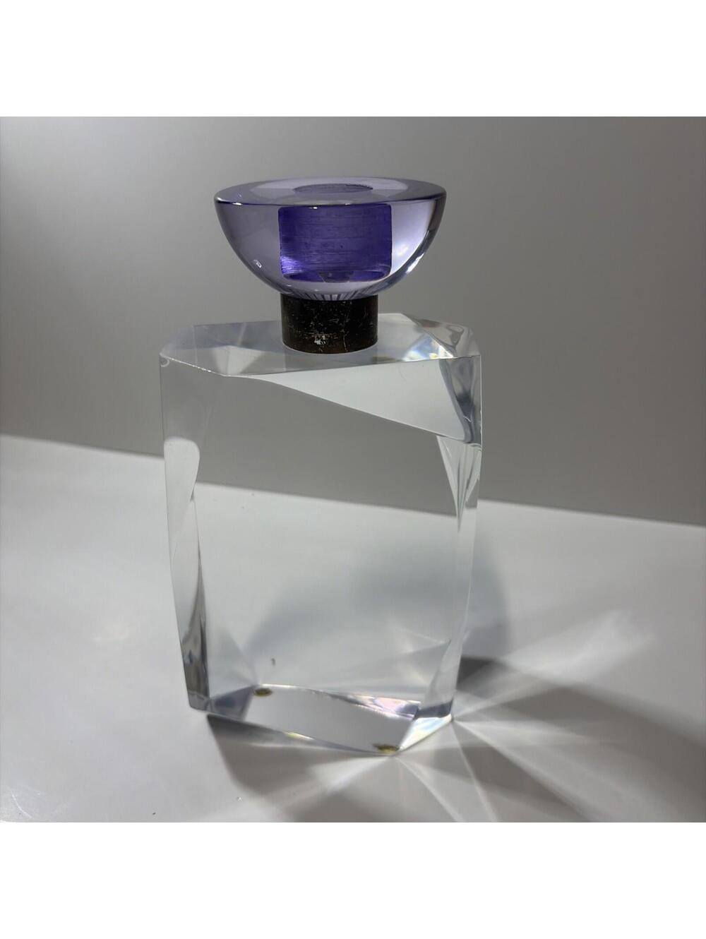 Signed B Rich Lucite Perfume Bottle Sculpture Purple Stopper 1980s MCM Art